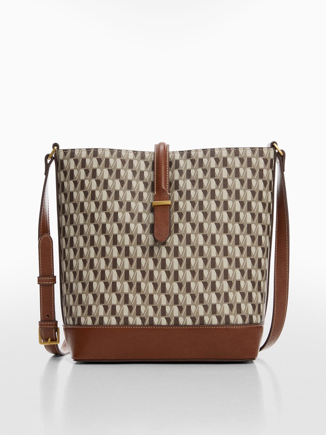 MANGO Printed Structured Sling Bag, Brown