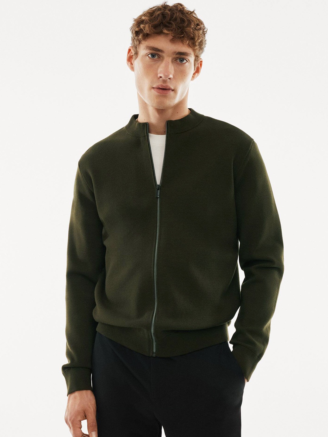 

MANGO MAN Performance Zipped Cardigan, Olive