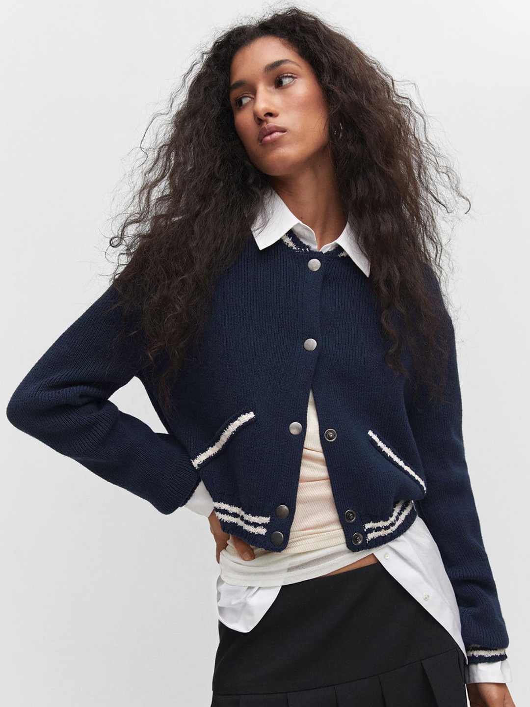 

MANGO Contrast Stripes Cardigan, Navy blue