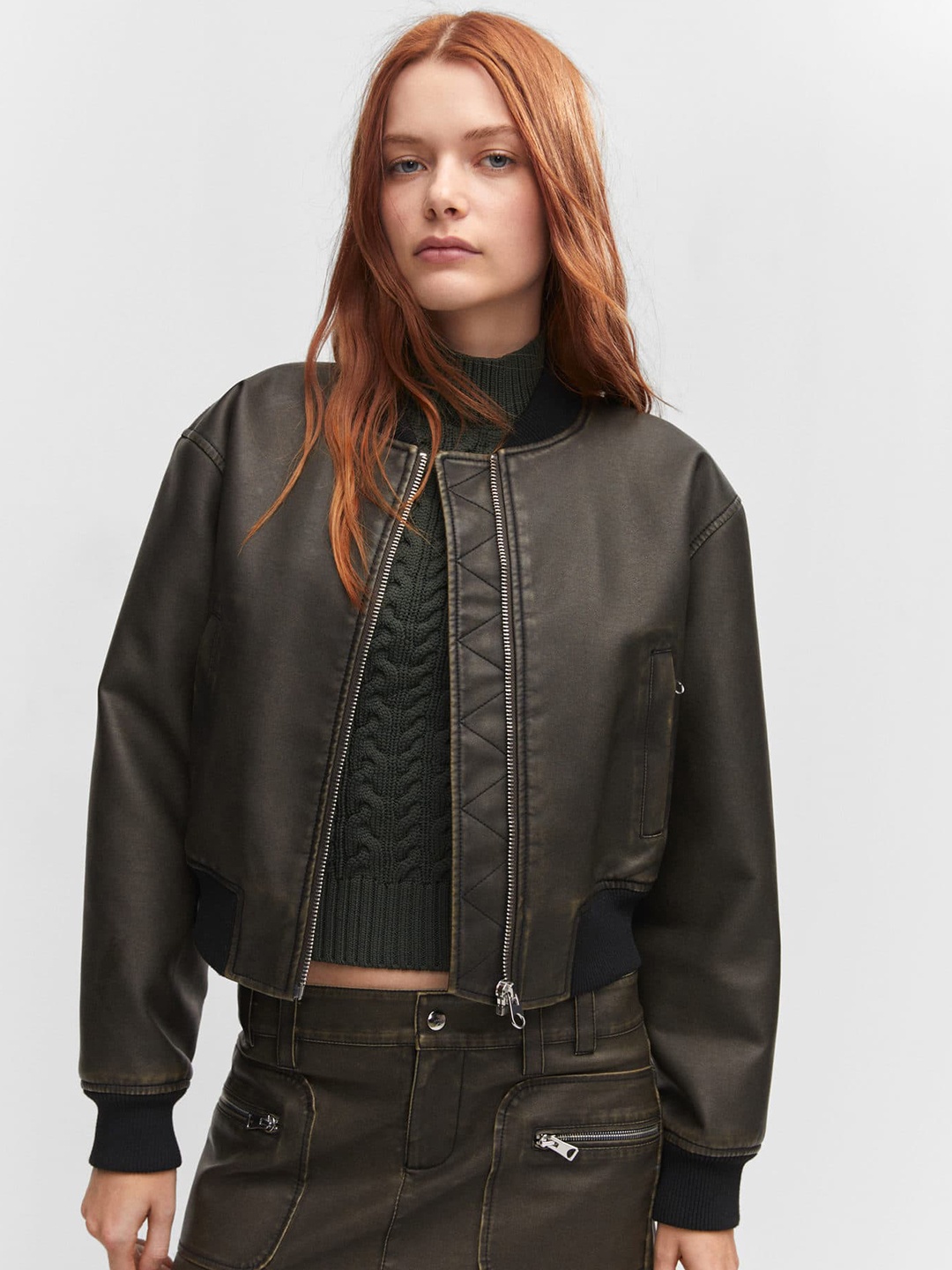 

MANGO Faux Leather Jacket, Brown