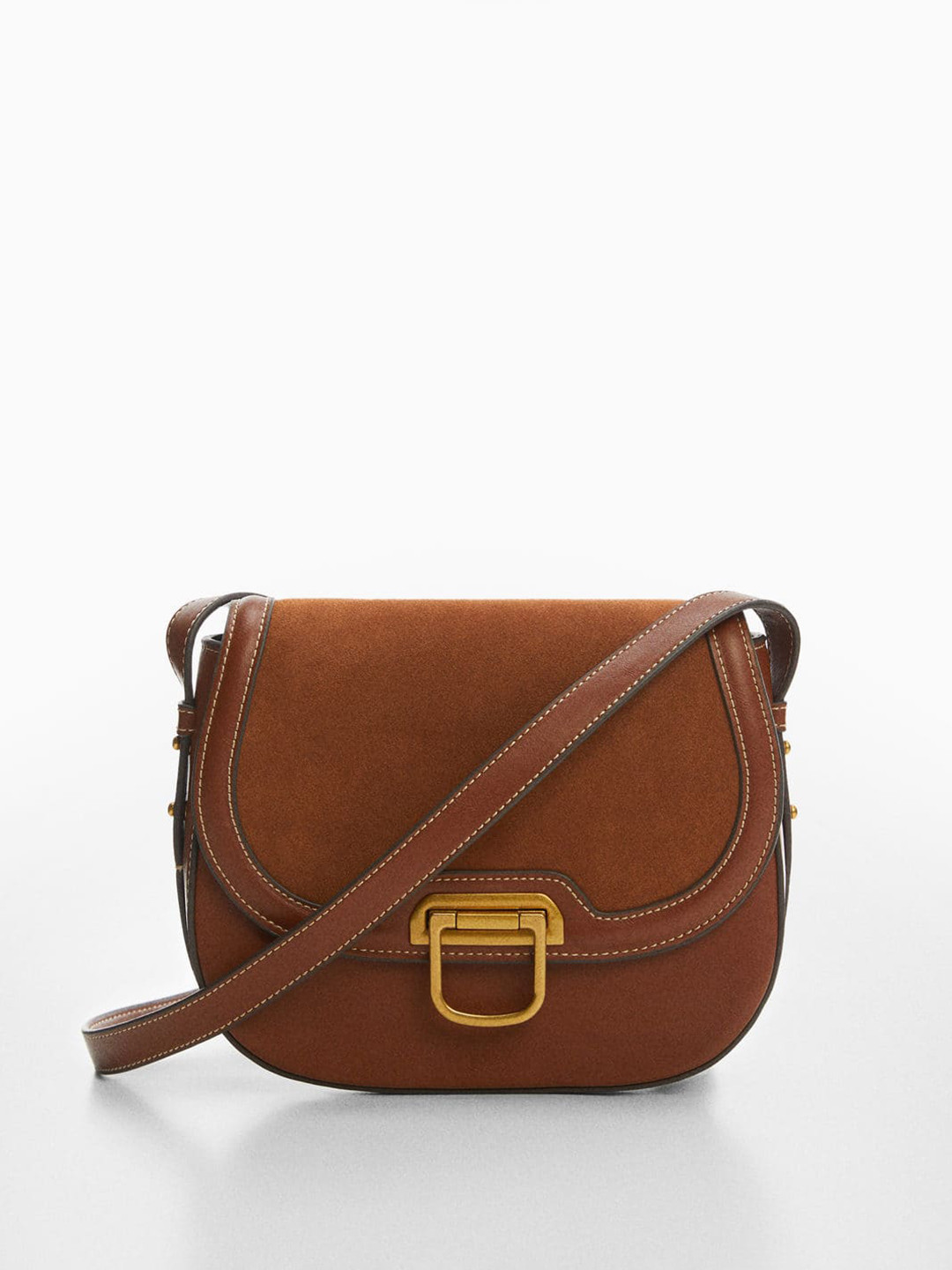 

MANGO Suede Structured Sling Bag, Brown