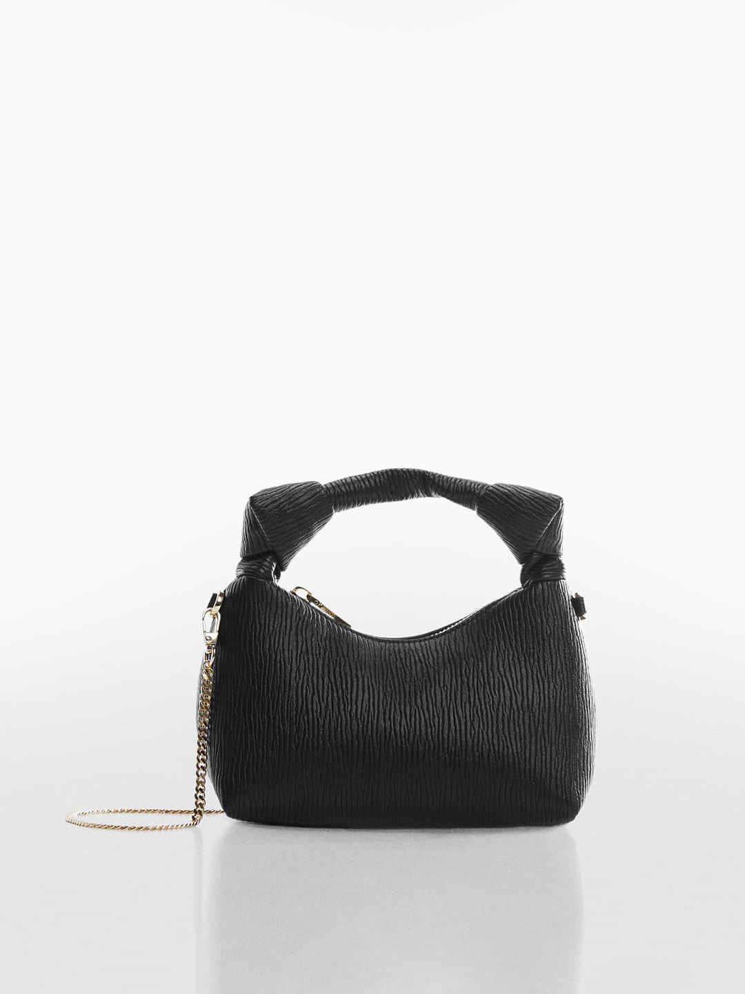 

MANGO Textured Handheld Bag With Sling Strap, Black