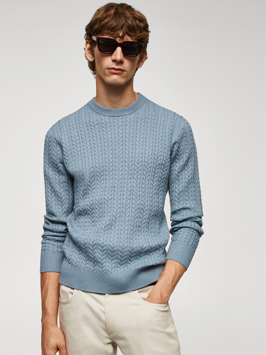

MANGO MAN Self Design Pullover, Blue