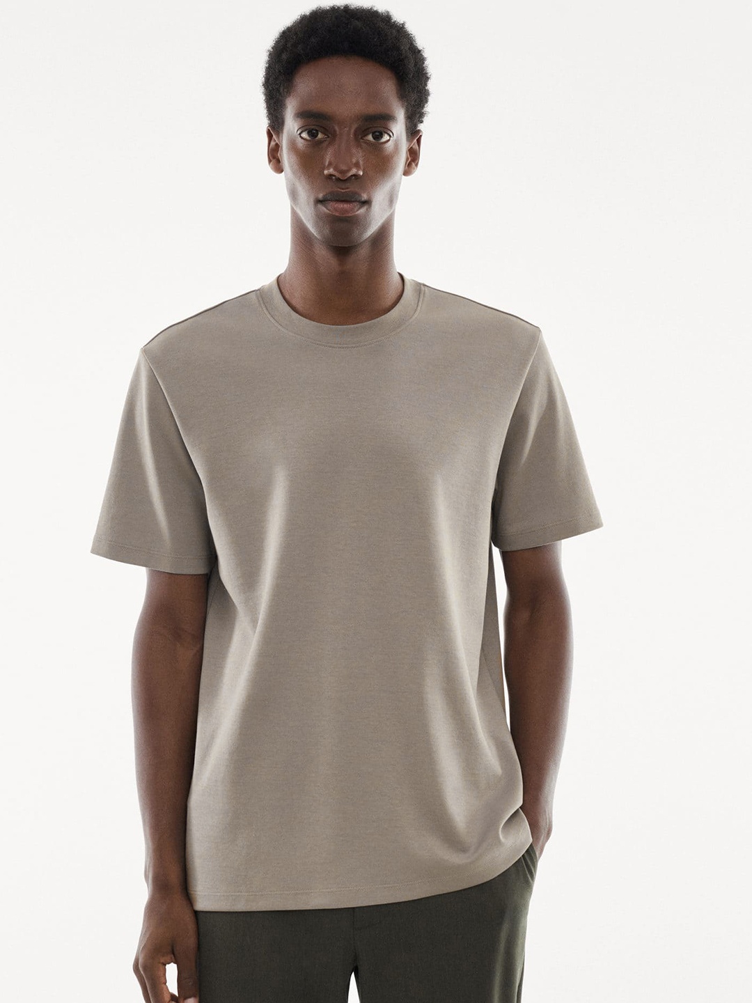 MANGO MAN Relaxed Fit Performance T-shirt, Taupe