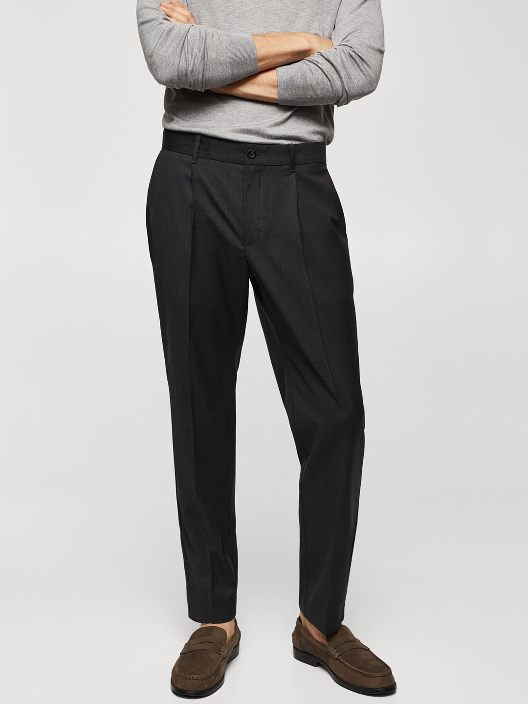 

MANGO MAN Pleated Trousers, Black