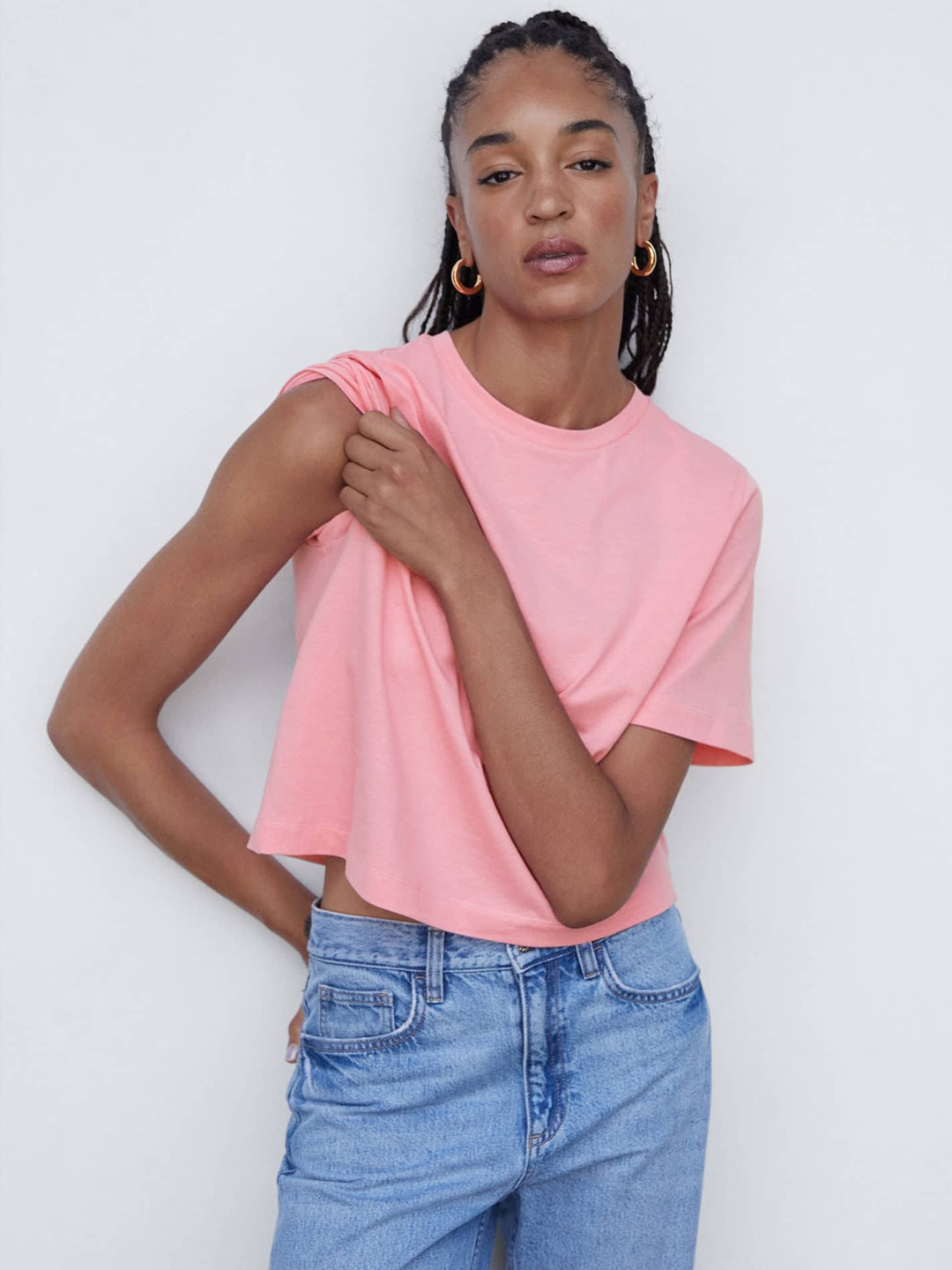 

MANGO Pure Cotton Round Neck T-shirt, Pink