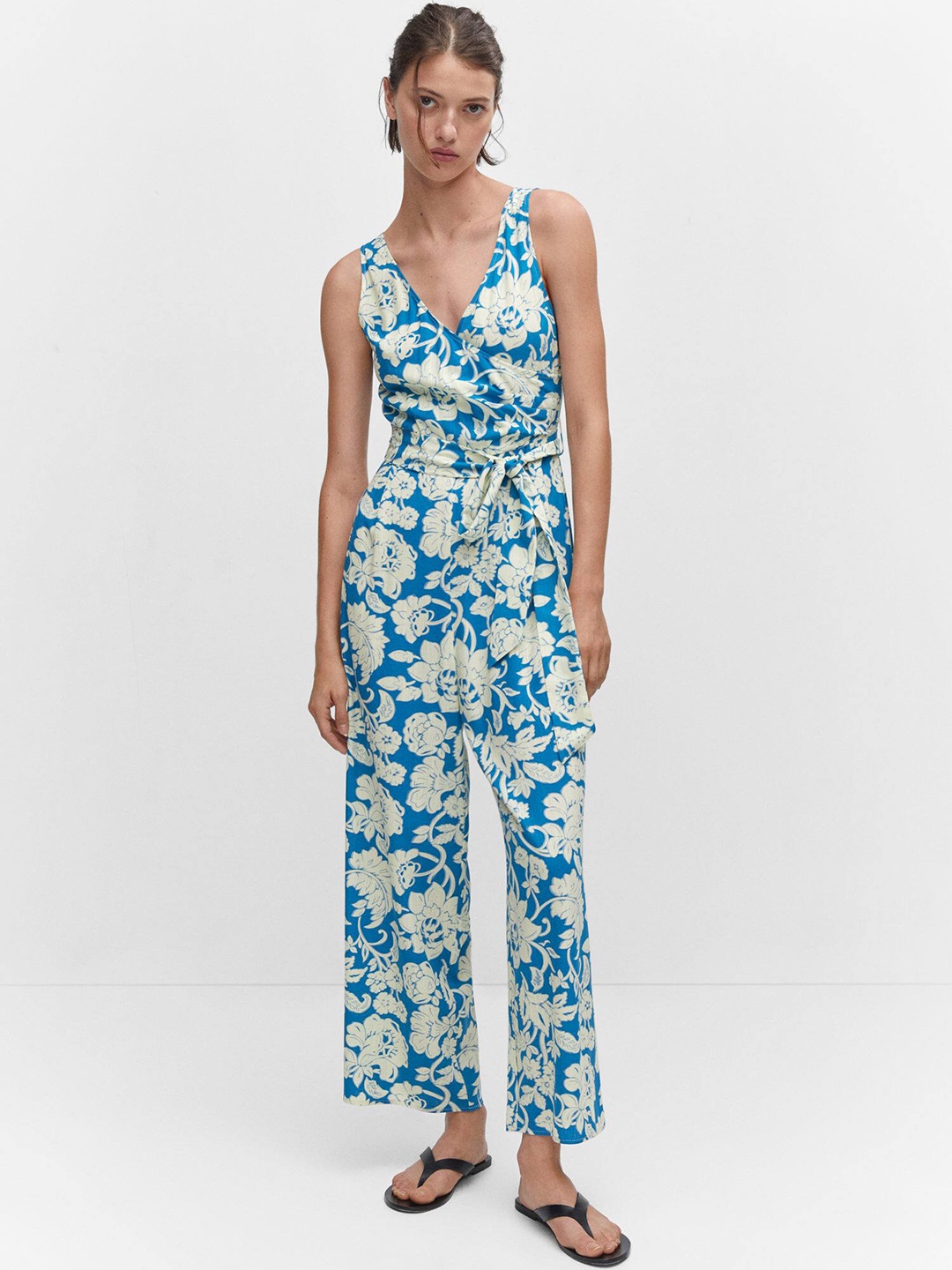 

MANGO Floral Printed Wrap Jumpsuit, Blue
