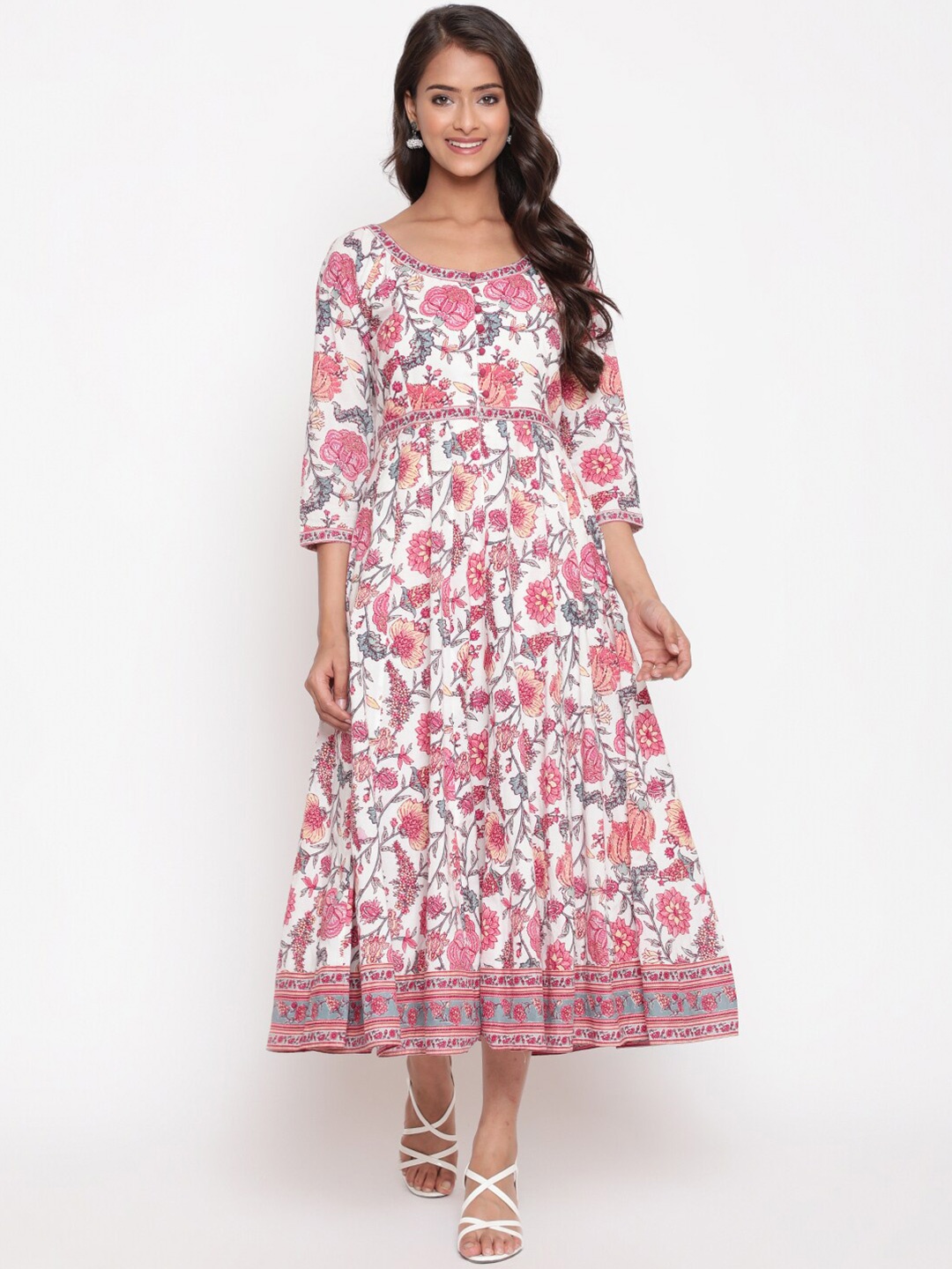 

SAVI Floral Printed Fit & Flare Midi Dress, White