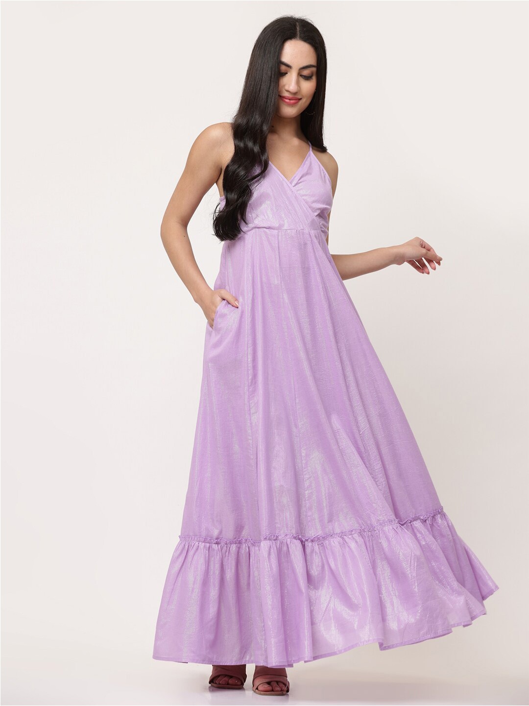 

SAVI Shoulder Straps Cotton Fit and Flare Maxi Dress, Lavender