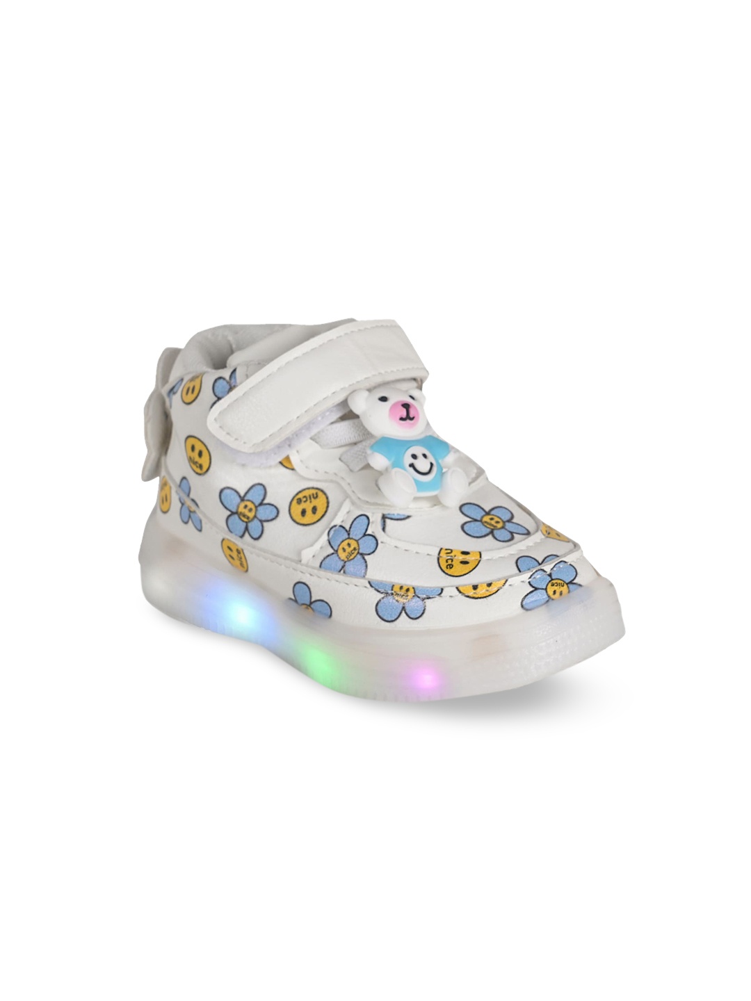 

FEETWELL SHOES Kids Printed Comfort Insole Basics Sneakers With LED Lights, White