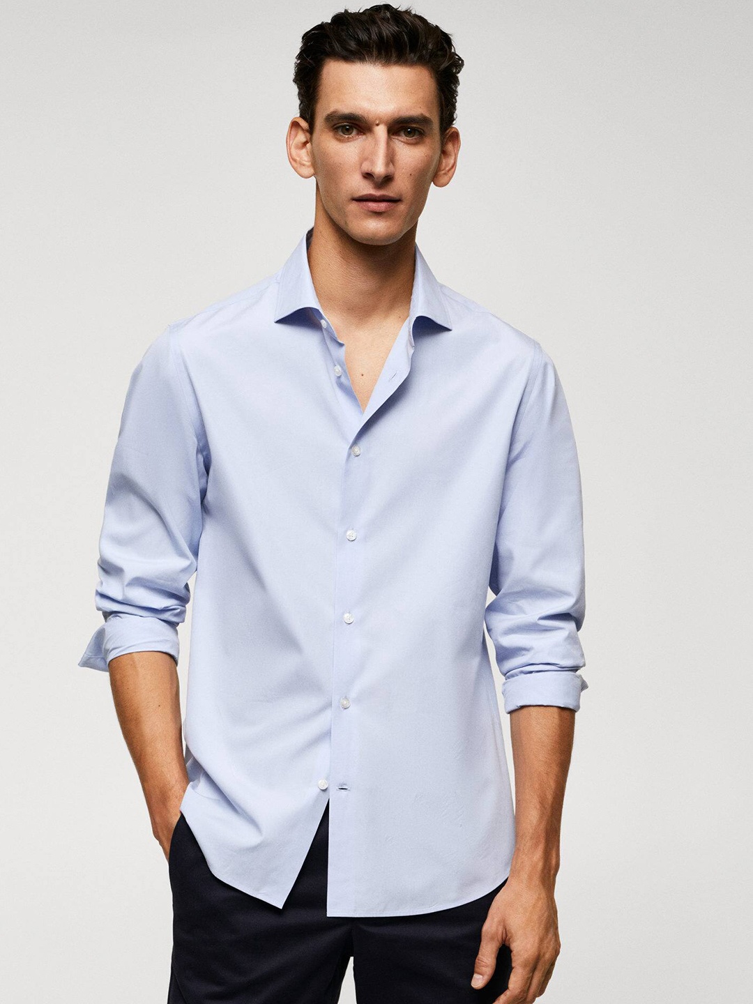 

MANGO MAN Slim Fit Pure Cotton Poplin Shirt, Blue