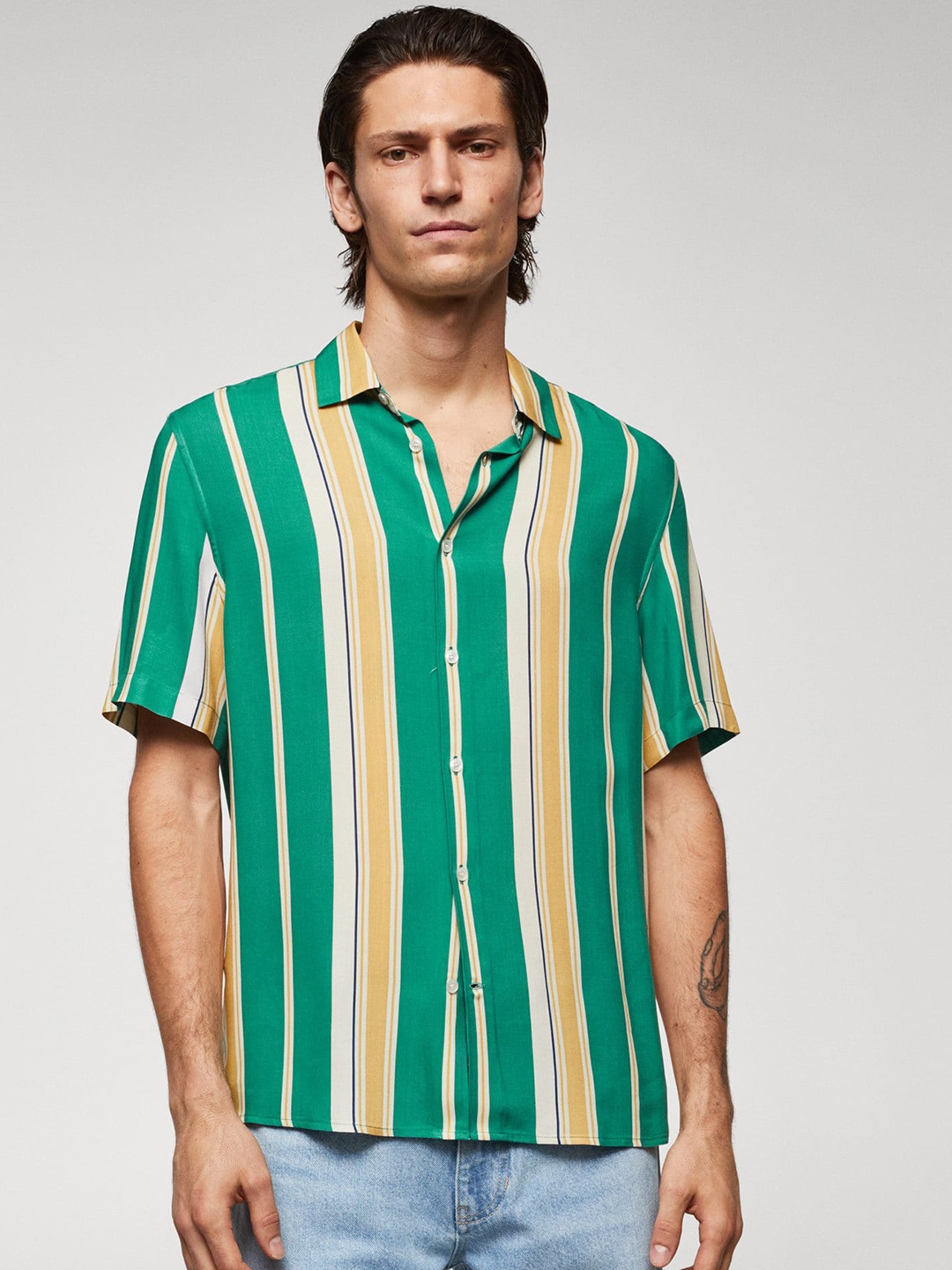 

MANGO MAN Striped Casual Shirt, Green