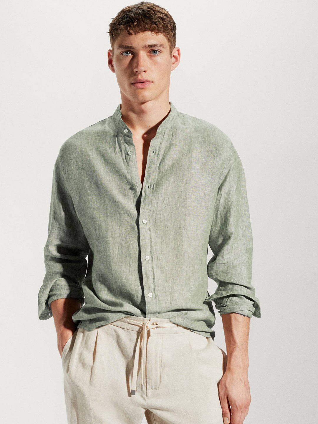 

MANGO MAN Linen Casual Shirt, Green