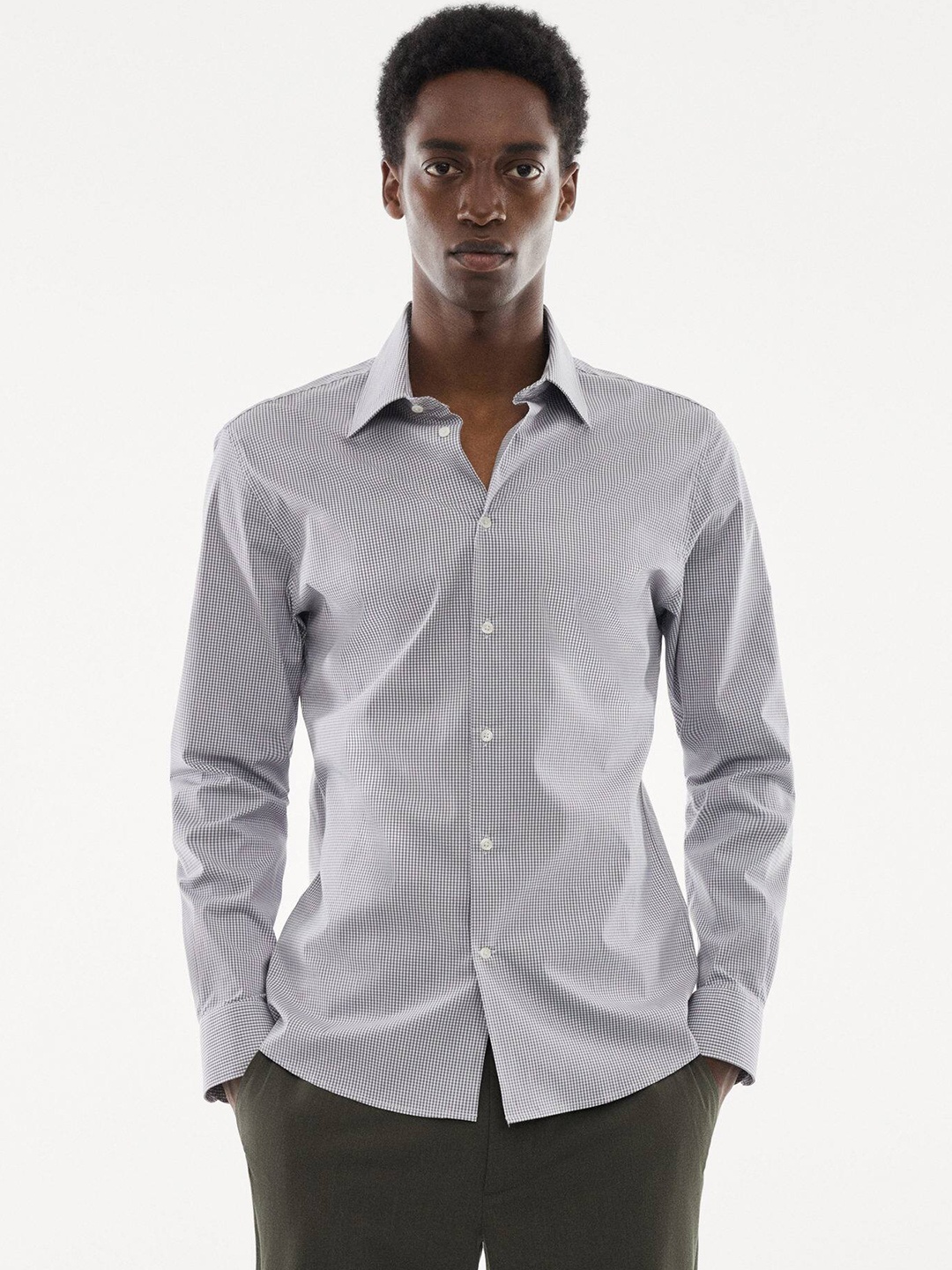 

MANGO MAN Slim Fit Micro Checked Casual Shirt, White