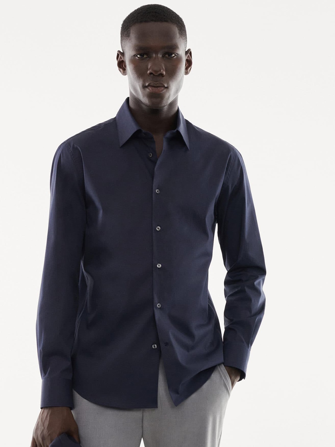 

MANGO MAN Slim Fit Opaque Casual Shirt, Navy blue