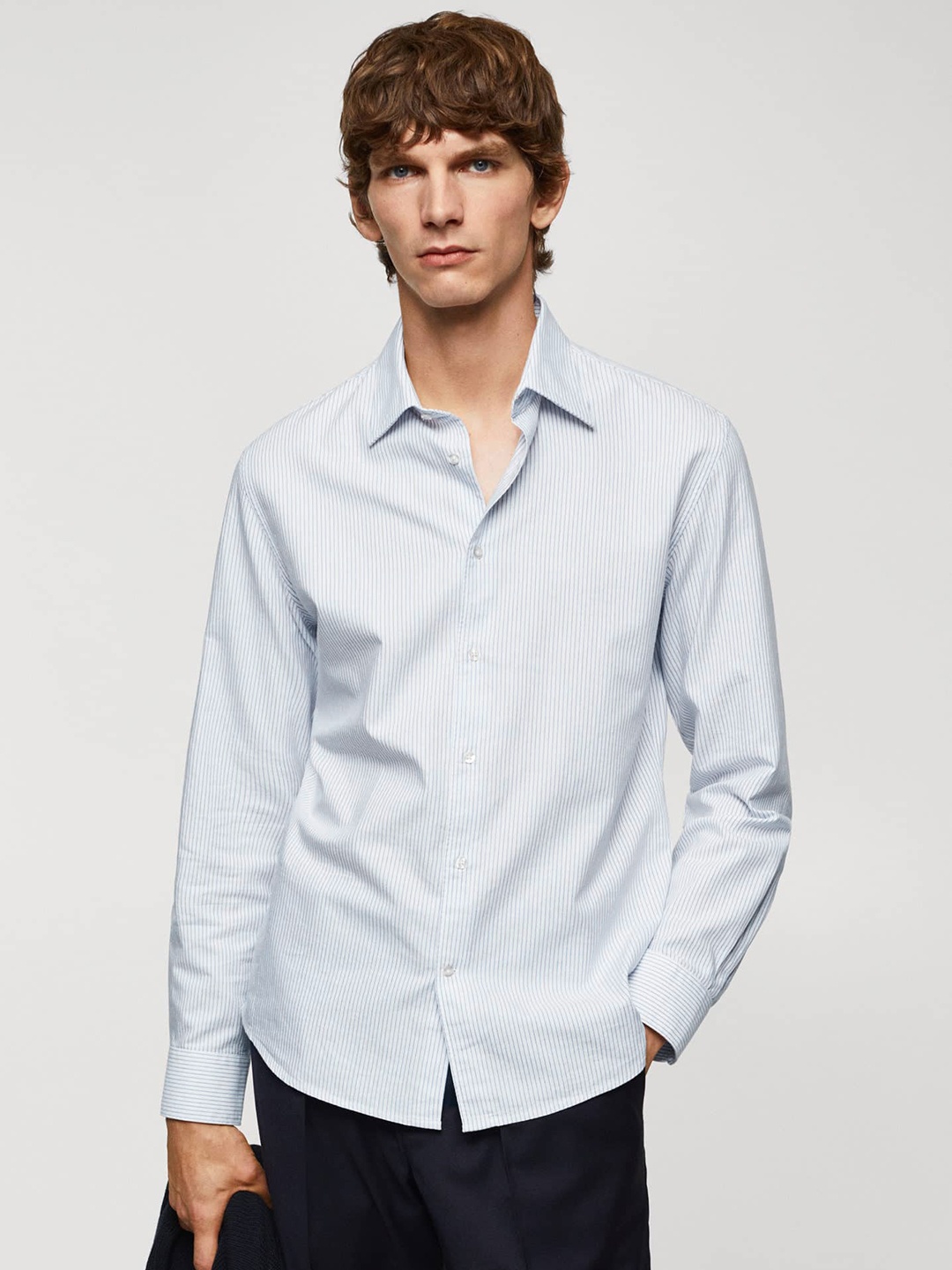 

MANGO MAN Slim Fit Pinstriped Pure Cotton Shirt, White