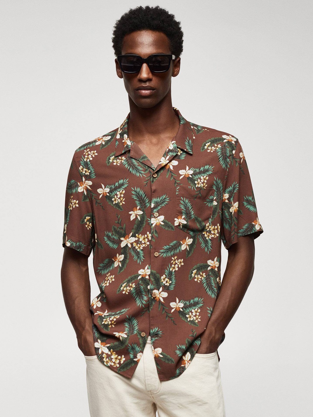 

MANGO MAN Floral Printed Casual Shirt, Brown