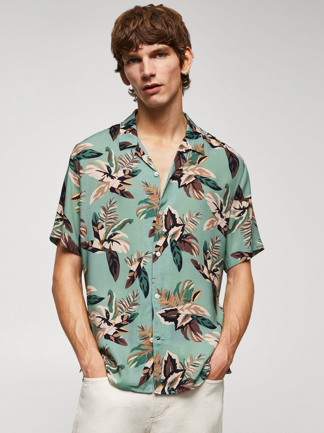 

MANGO MAN Tropical Print Casual Shirt, Green