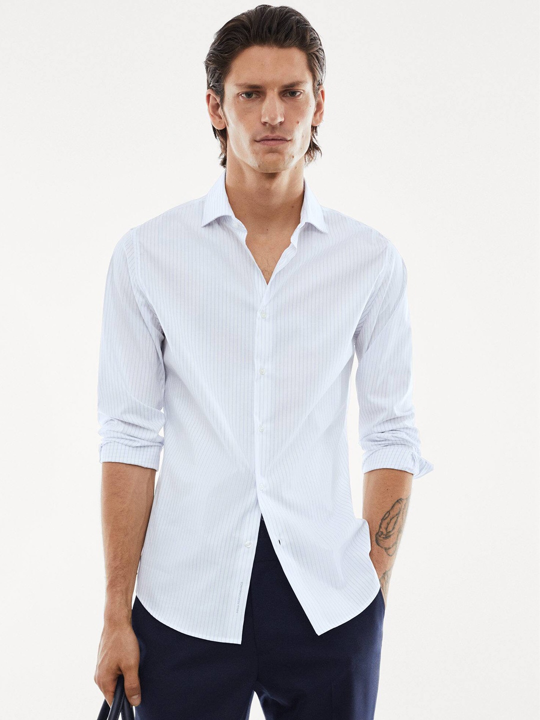 

MANGO MAN Slim Fit Pinstriped Non-Iron Performance Shirt, White