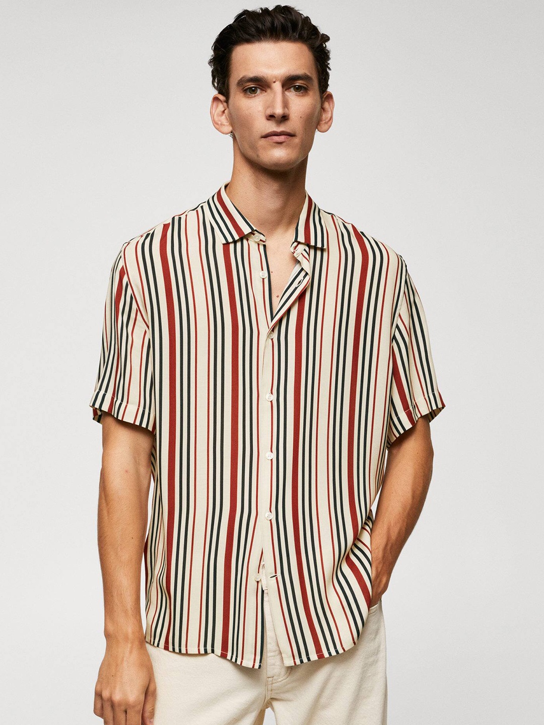 

MANGO MAN Striped Casual Shirt, Off white