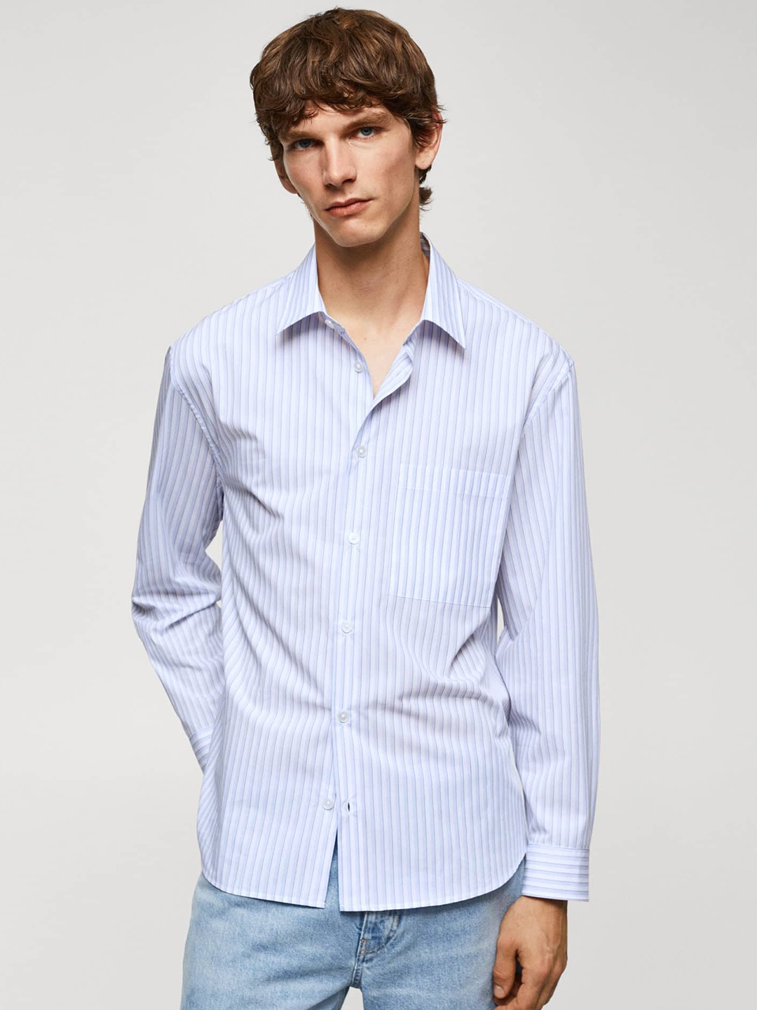 

MANGO MAN Cotton Striped Casual Shirt, Blue