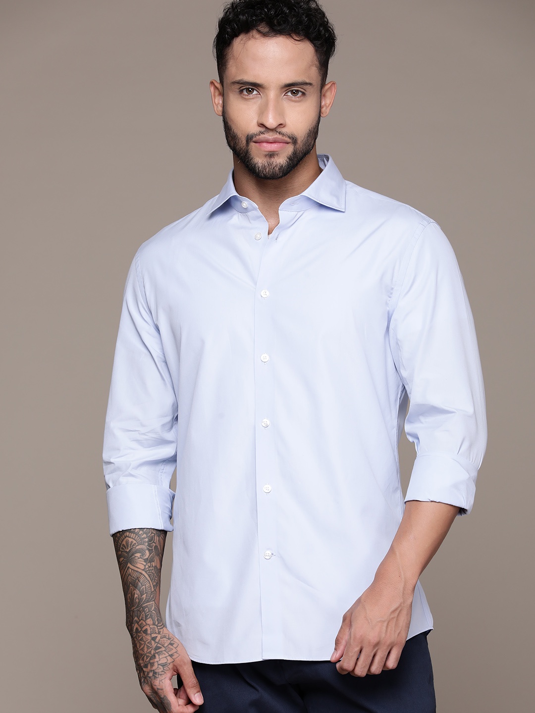 

MANGO MAN Pure Cotton Striped Casual Shirt, Blue