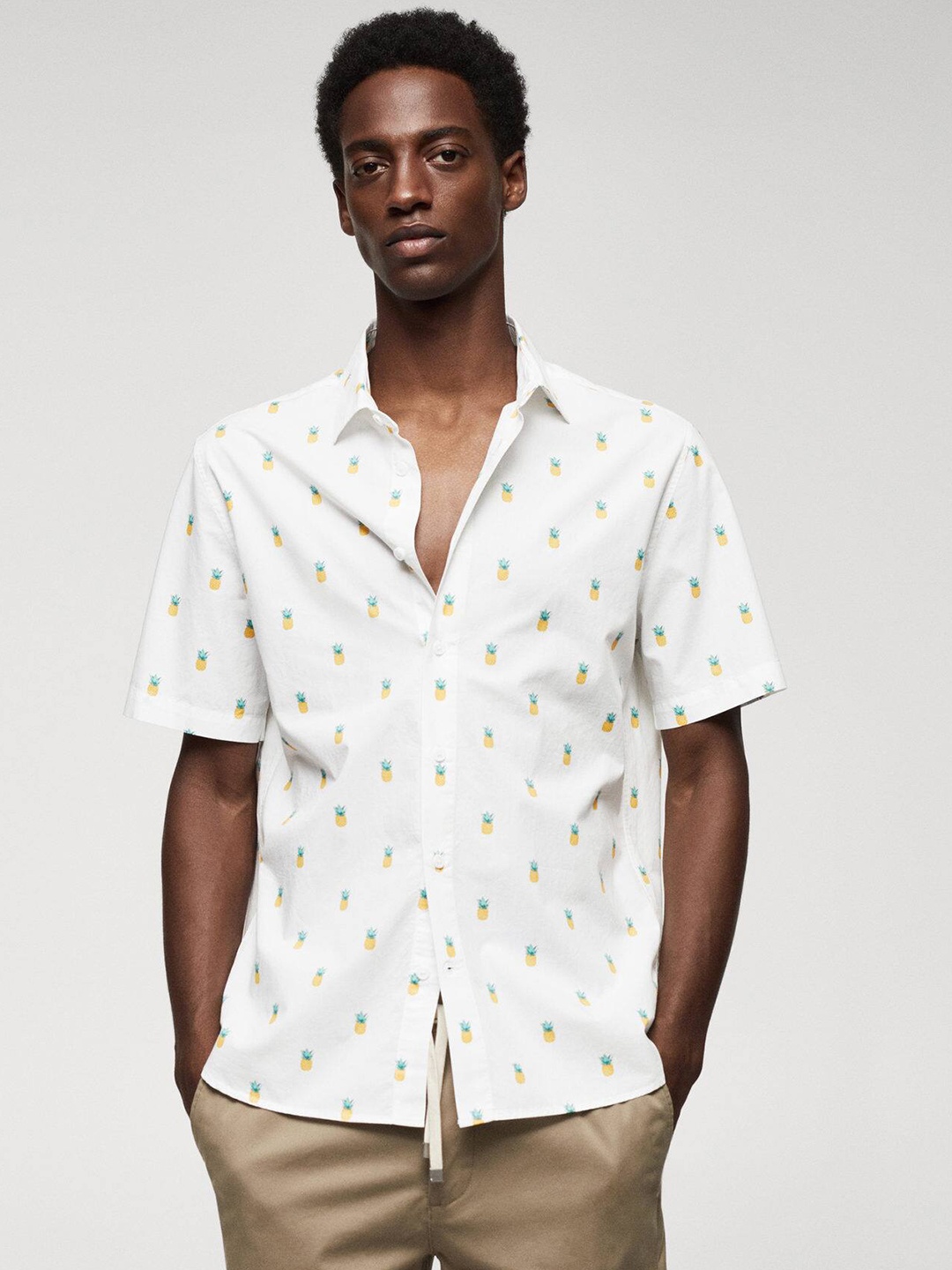 

MANGO MAN Cotton Printed Casual Shirt, White