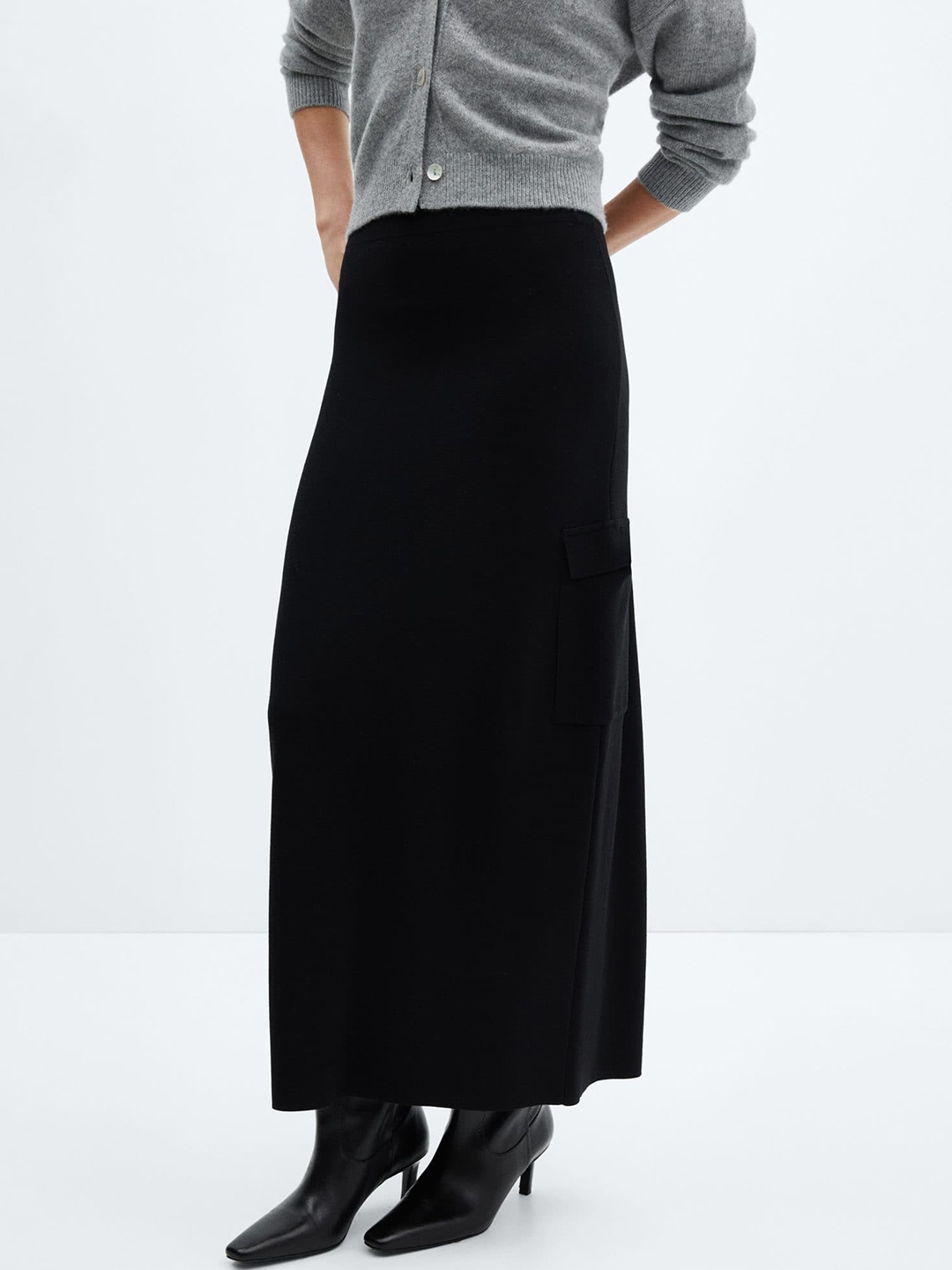 

MANGO Back Slit Straight Maxi Length Skirt, Black