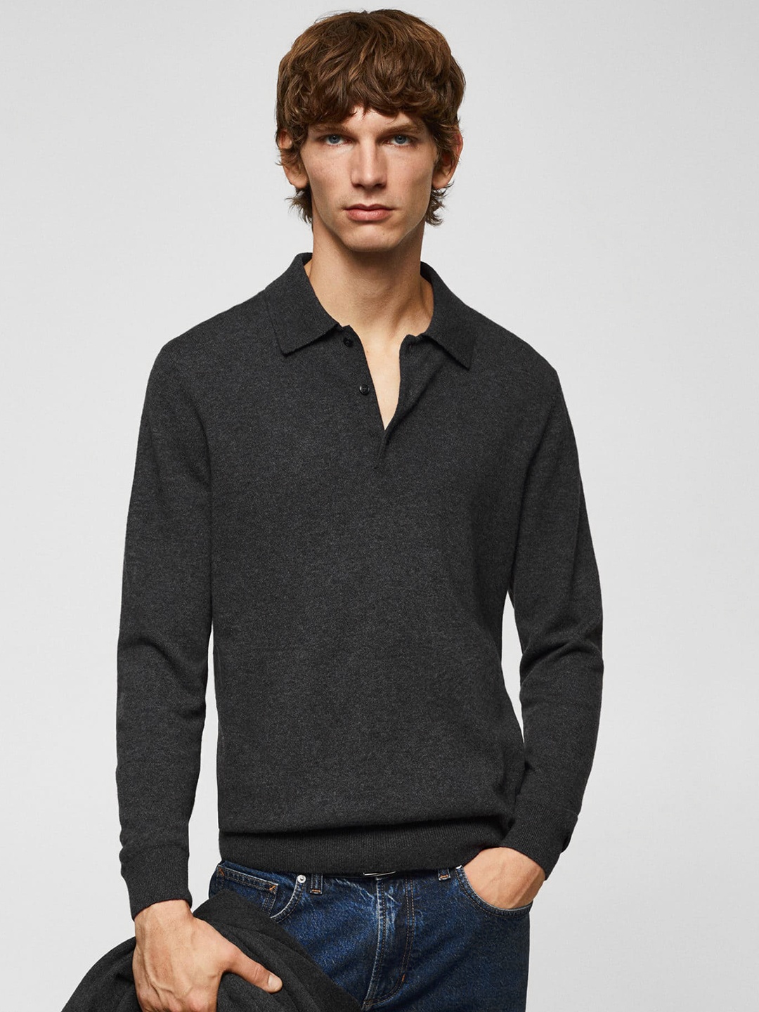 

MANGO MAN Solid Polo Collar T-shirt, Black