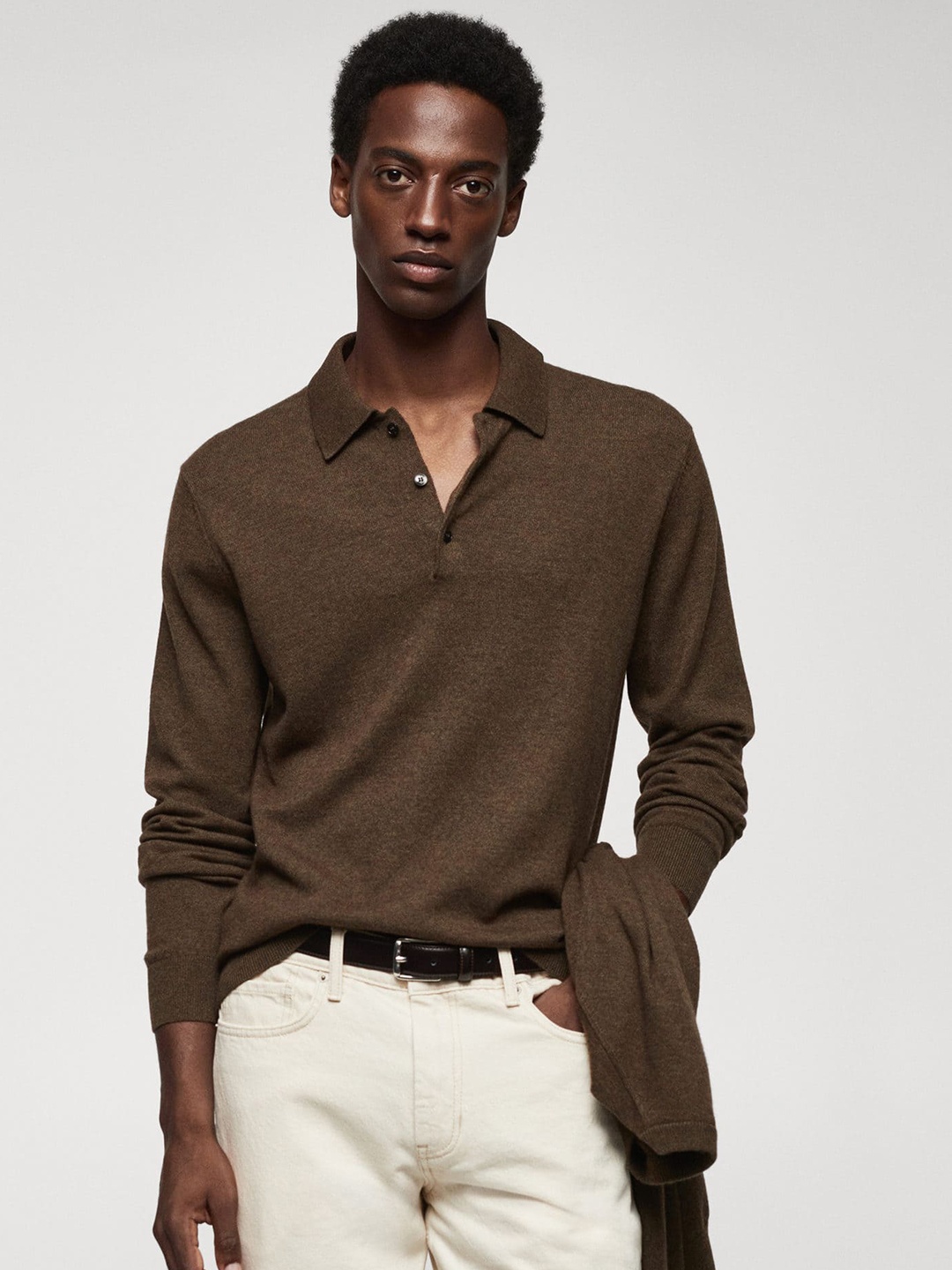 

MANGO MAN Solid Polo Collar T-shirt, Brown