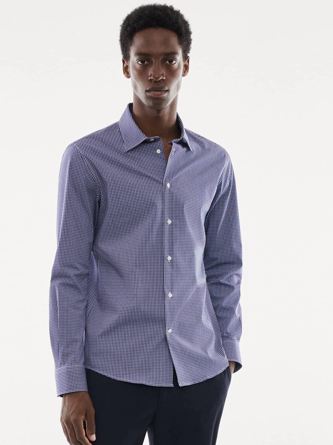 

MANGO MAN Slim Fit Micro Checked Casual Shirt, Blue