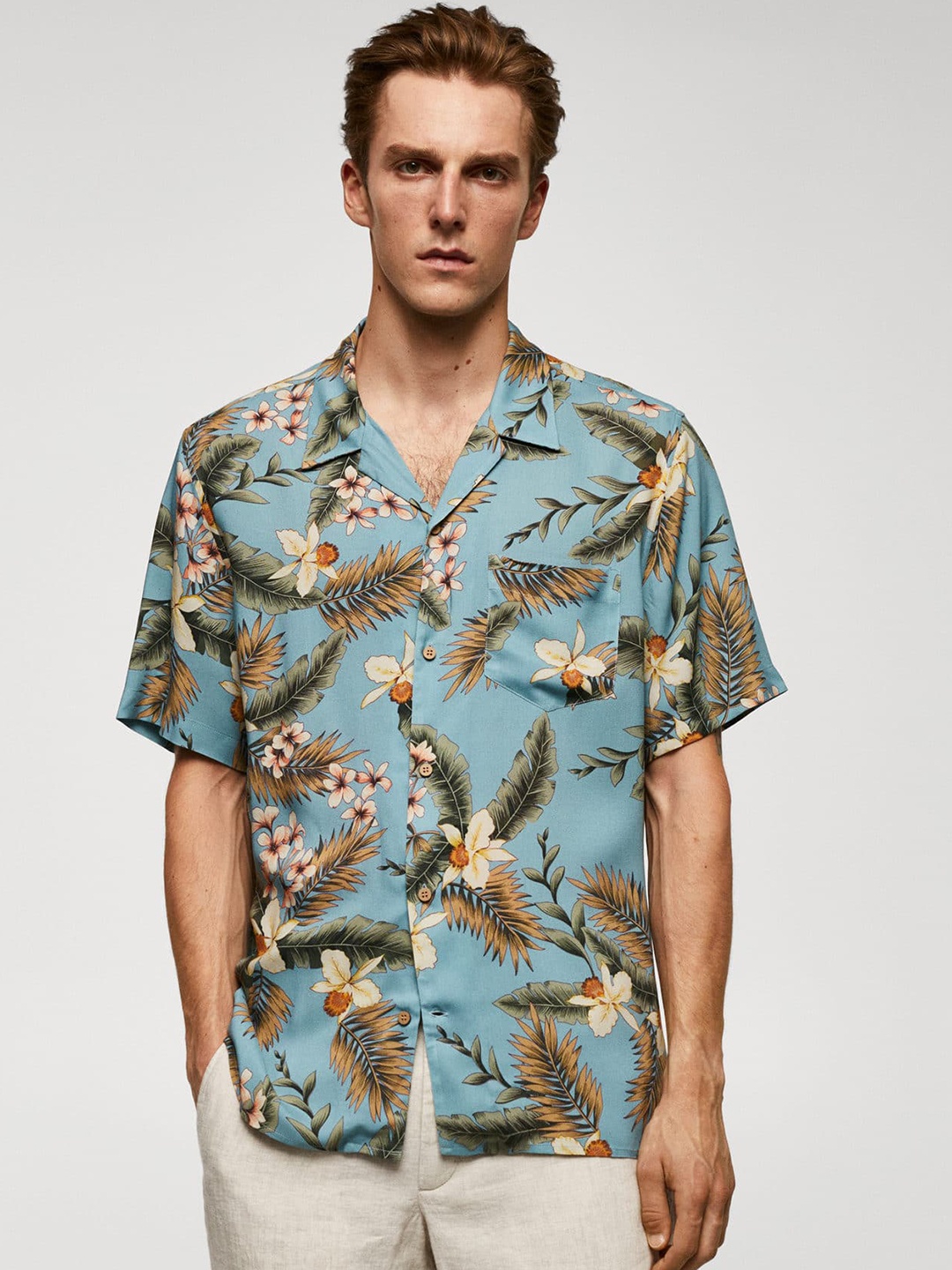 

MANGO MAN Floral Printed Casual Shirt, Blue