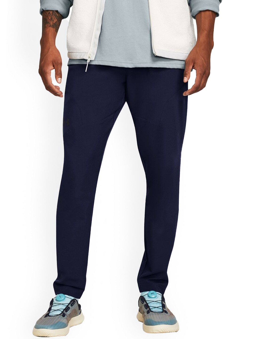 

UNDER ARMOUR Men Unstoppable Tapered Mid-Rise Slim-Fit Track Pants, Navy blue