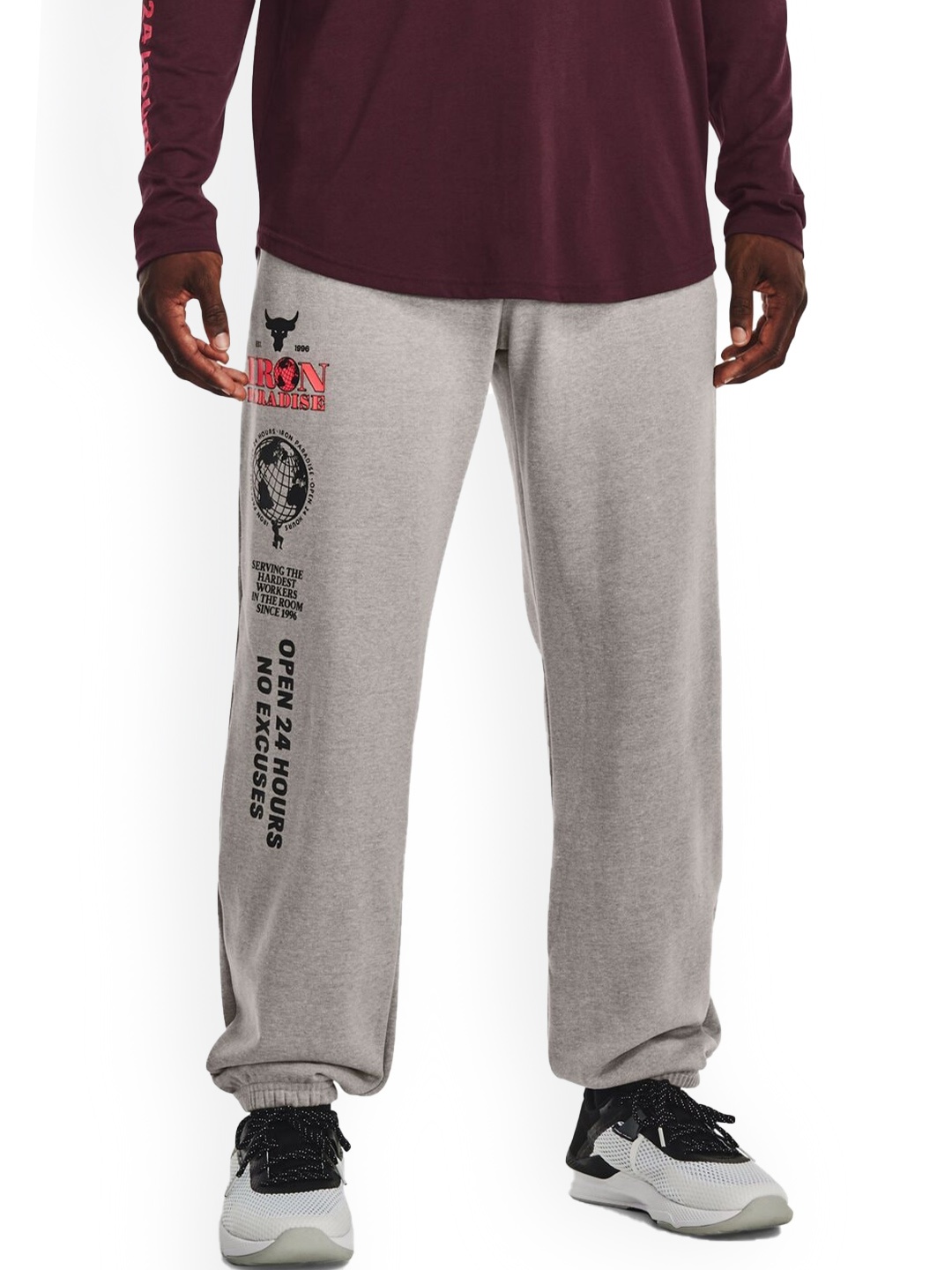 

UNDER ARMOUR Men UA Project Rock Heavyweight Terry Printed Mid-Rise Track Pants, Grey