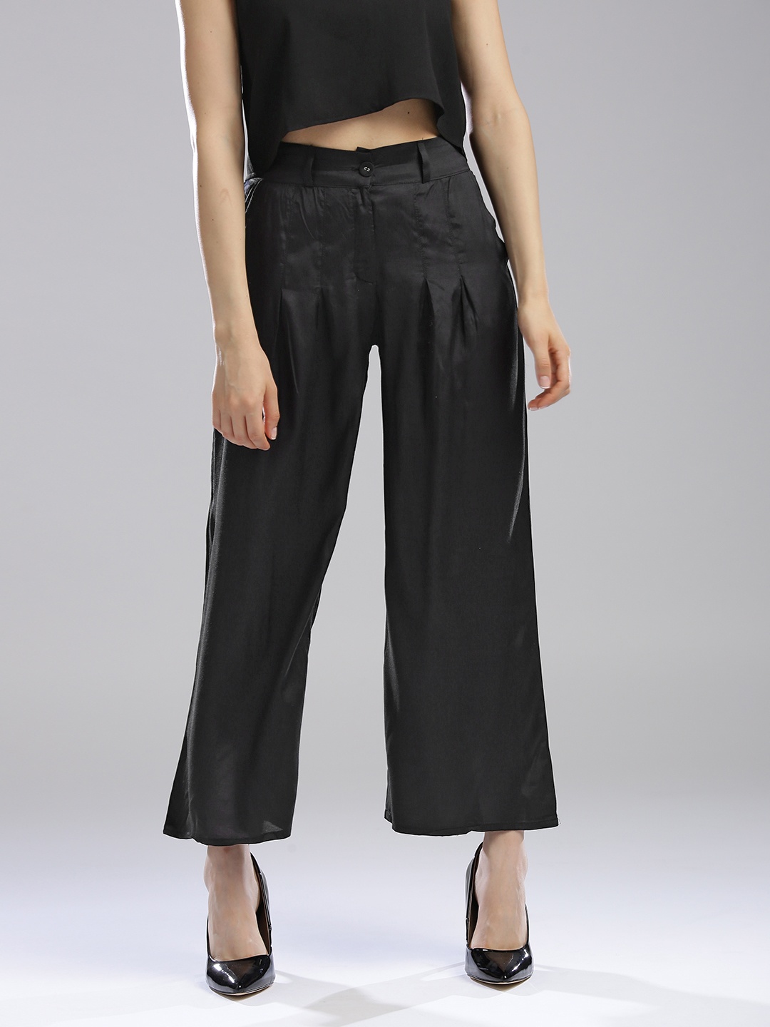 

Wishful by W Women Black Regular Fit Solid Parallel Trousers