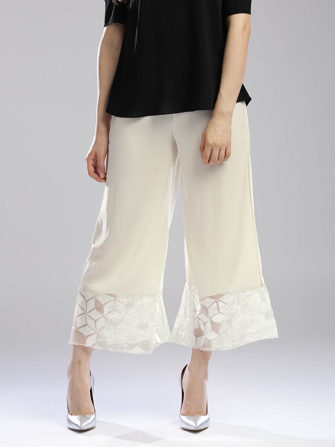 

WISHFUL by W Women Off-WISHFUL by White Solid WISHFUL by Wide Leg Cropped Palazzos, Off white