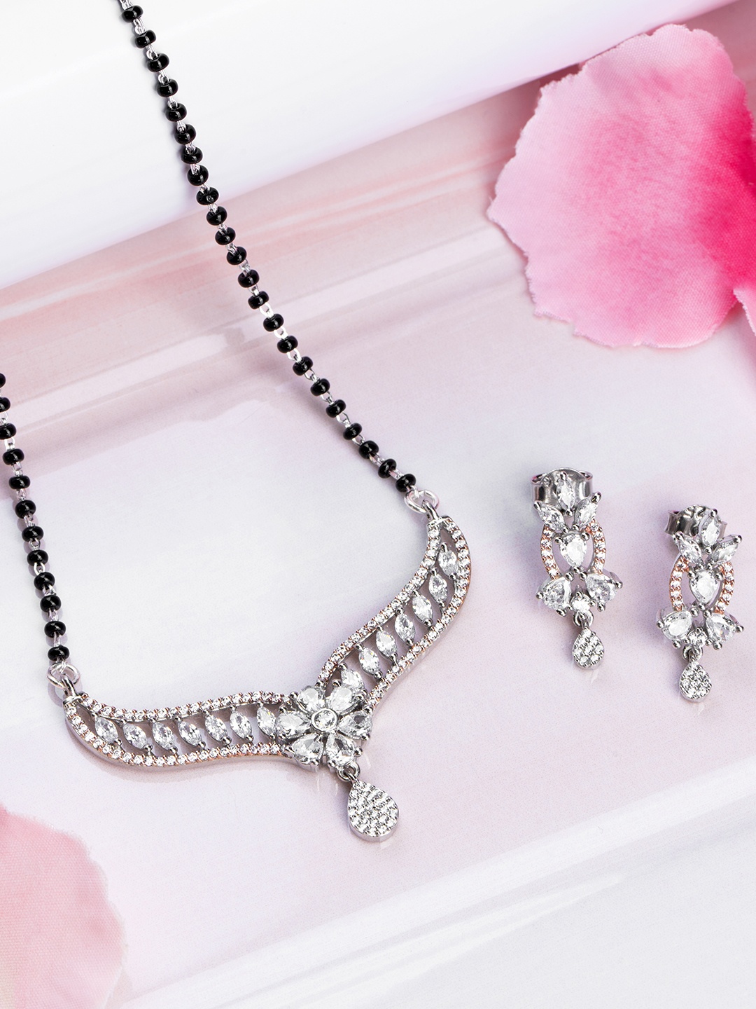 

Zavya 925 Sterling Silver Artificial Stones-Studded Rhodium-Plated Mangalsutra, Multi