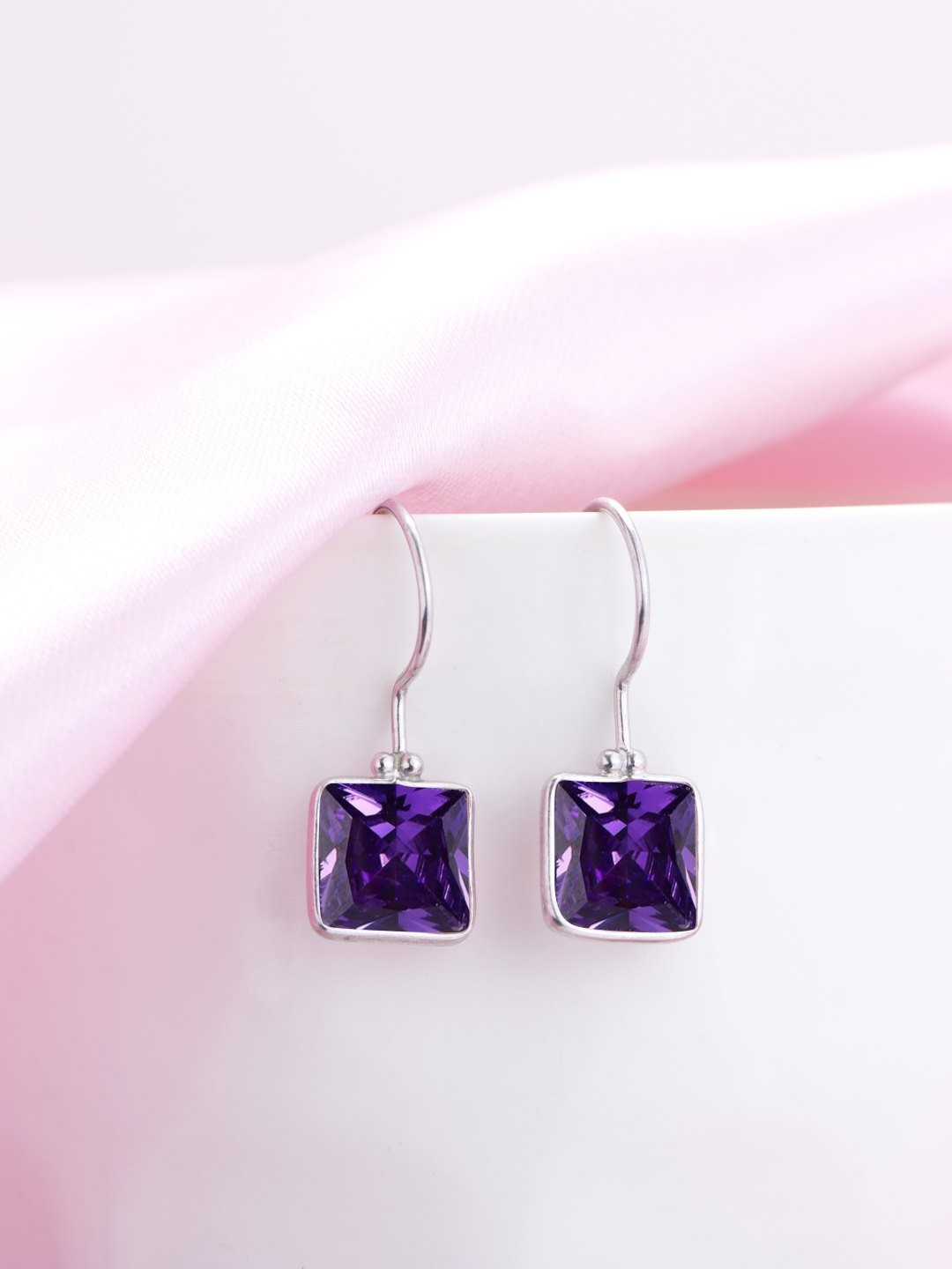 

Zavya 925 Pure Sterling Silver Rhodium-Plated CZ-Studded Square Drop Earrings