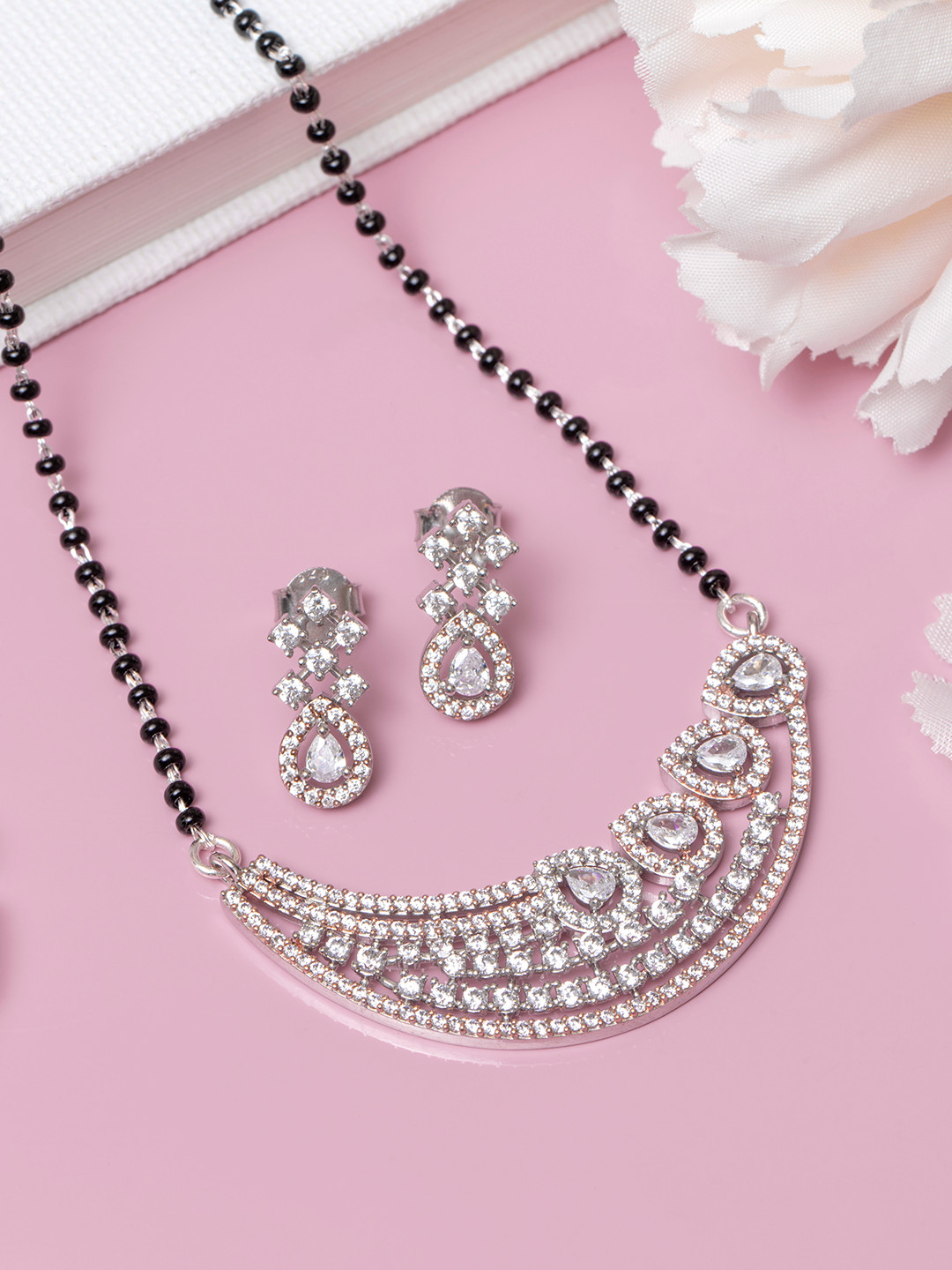 

Zavya 925 Sterling Silver Artificial Stones-Studded Rhodium-Plated Mangalsutra, Multi