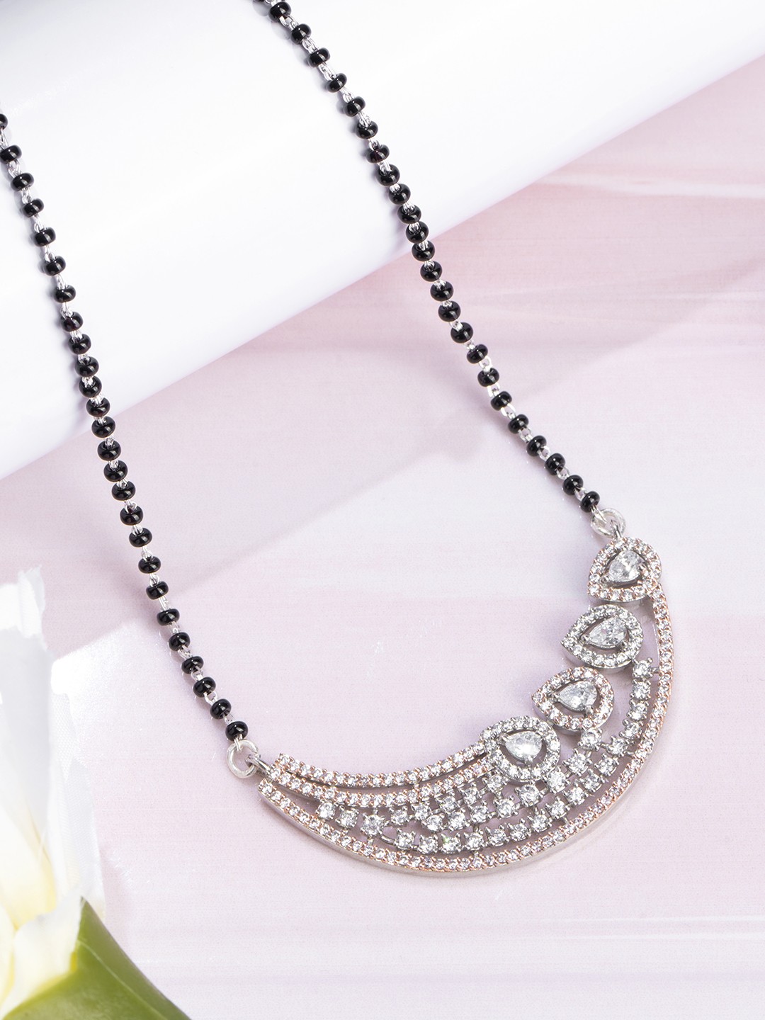 

Zavya 925 Sterling Silver Artificial Stones-Studded Rhodium-Plated Mangalsutra, Multi