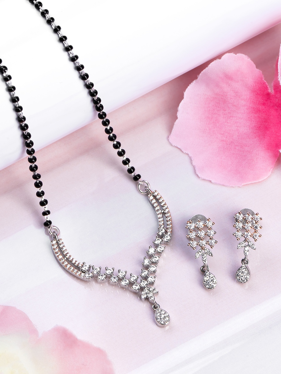 

Zavya 925 Sterling Silver Artificial Stones-Studded Rhodium-Plated Mangalsutra, Multi