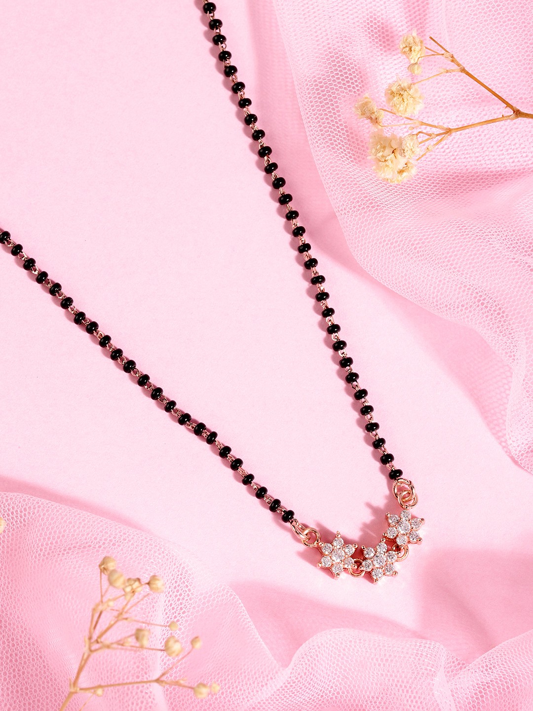 

Zavya 925 Sterling Silver Artificial Stones-Studded Rose Gold-Plated Mangalsutra