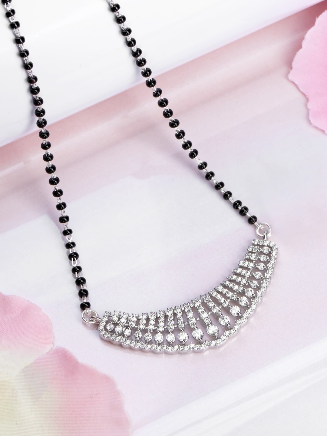 

Zavya 925 Sterling Silver Artificial Stones-Studded Rhodium-Plated Mangalsutra