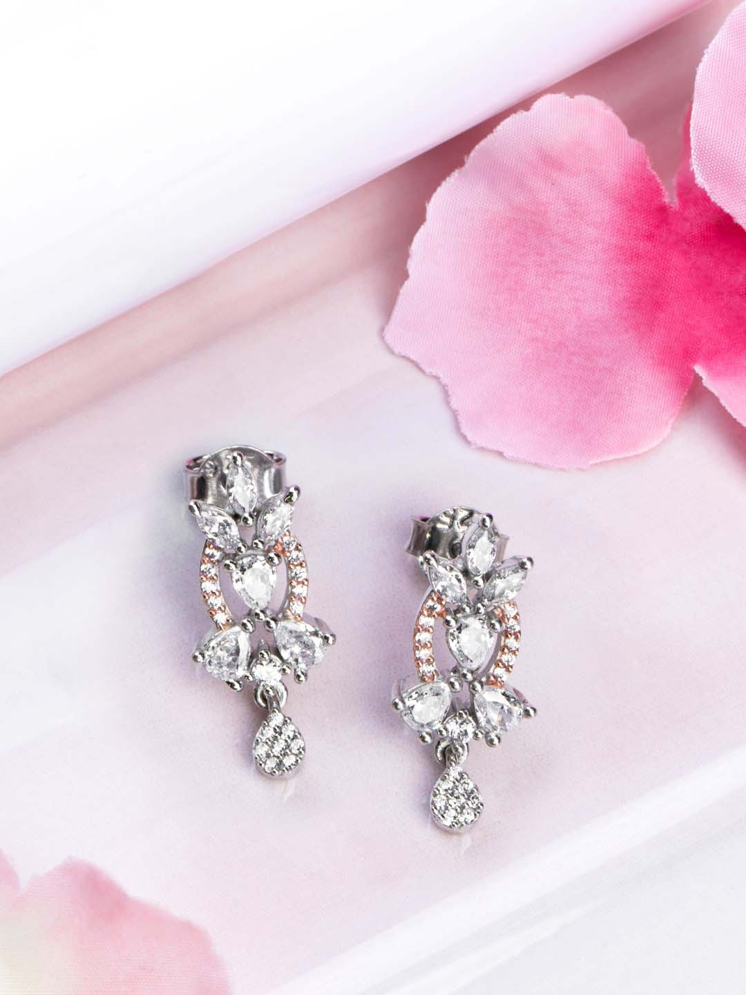 

Zavya 925 Pure Sterling Silver Rhodium-Plated CZ-Studded Teardrop Shaped Drop Earrings