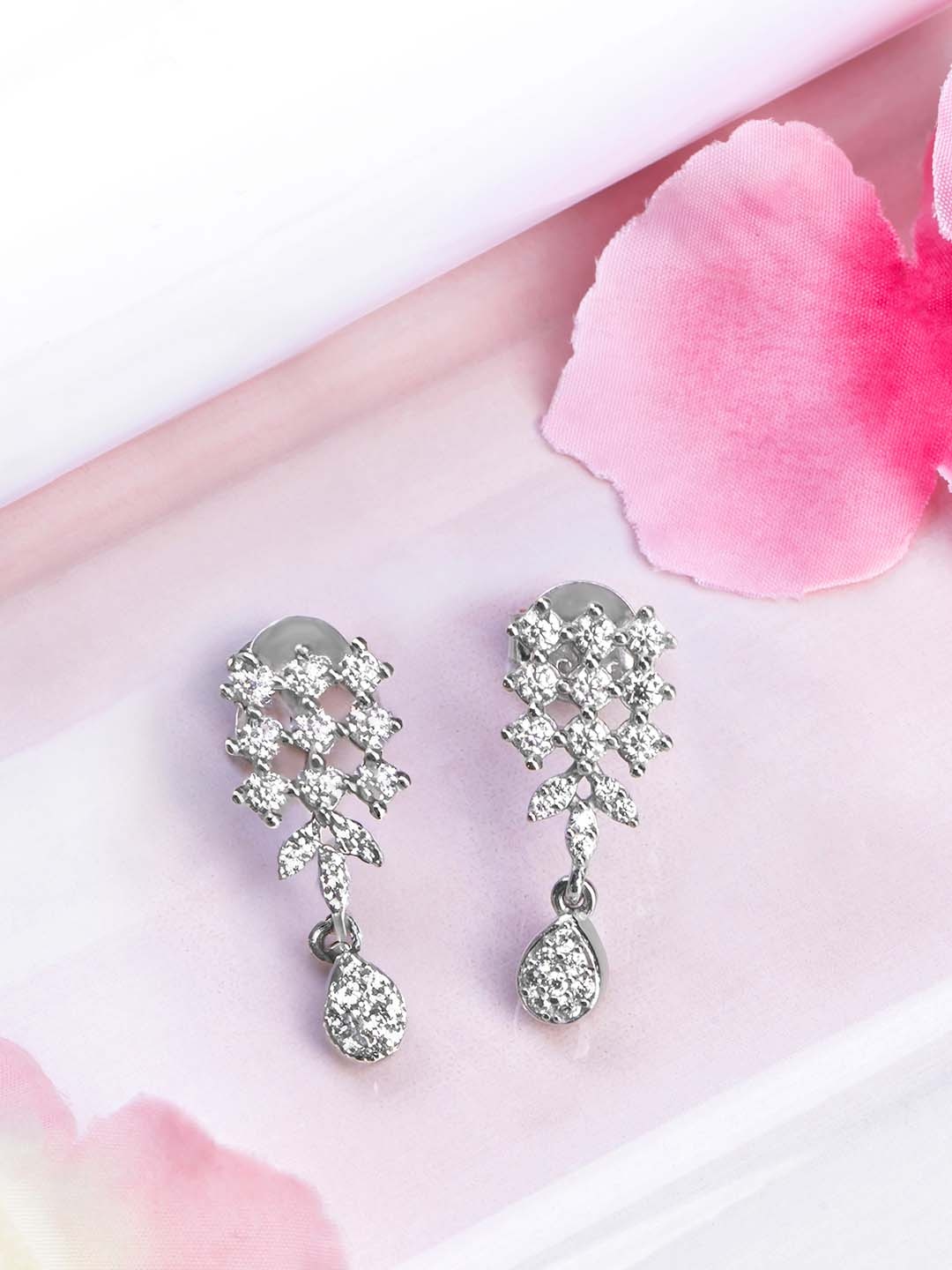 

Zavya 925 Pure Sterling Silver Rhodium-Plated CZ-Studded Teardrop Shaped Drop Earrings