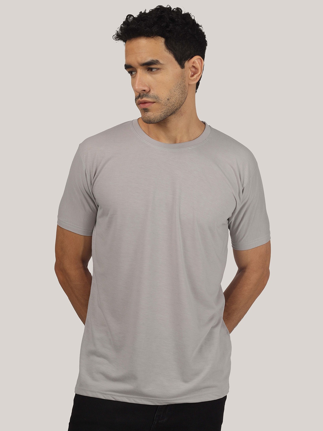 

Greylongg Round Neck Short Sleeves T-shirt, Grey