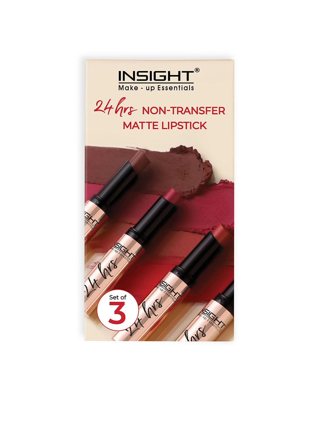 

Insight Cosmetics Set Of 3 Long-Lasting 24 Hrs Non Transfer Matte Lipstick - 3g Each, Red