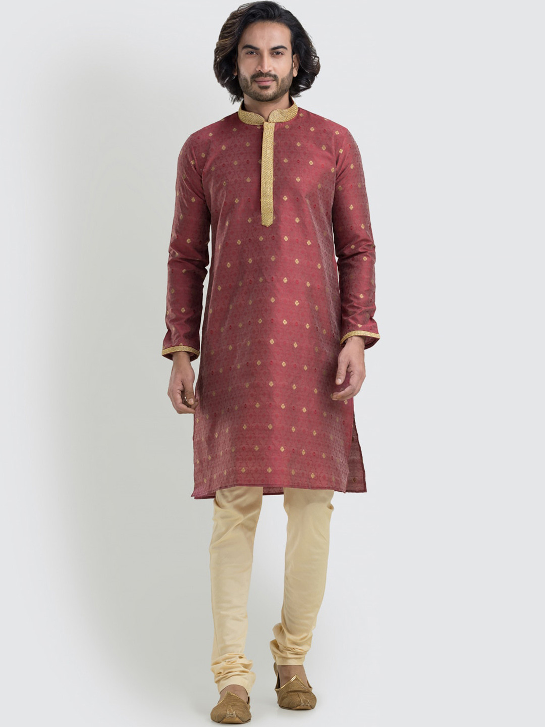 

SREEMANT Ethnic Motifs Woven Design Artwork Jacquard Kurta, Maroon