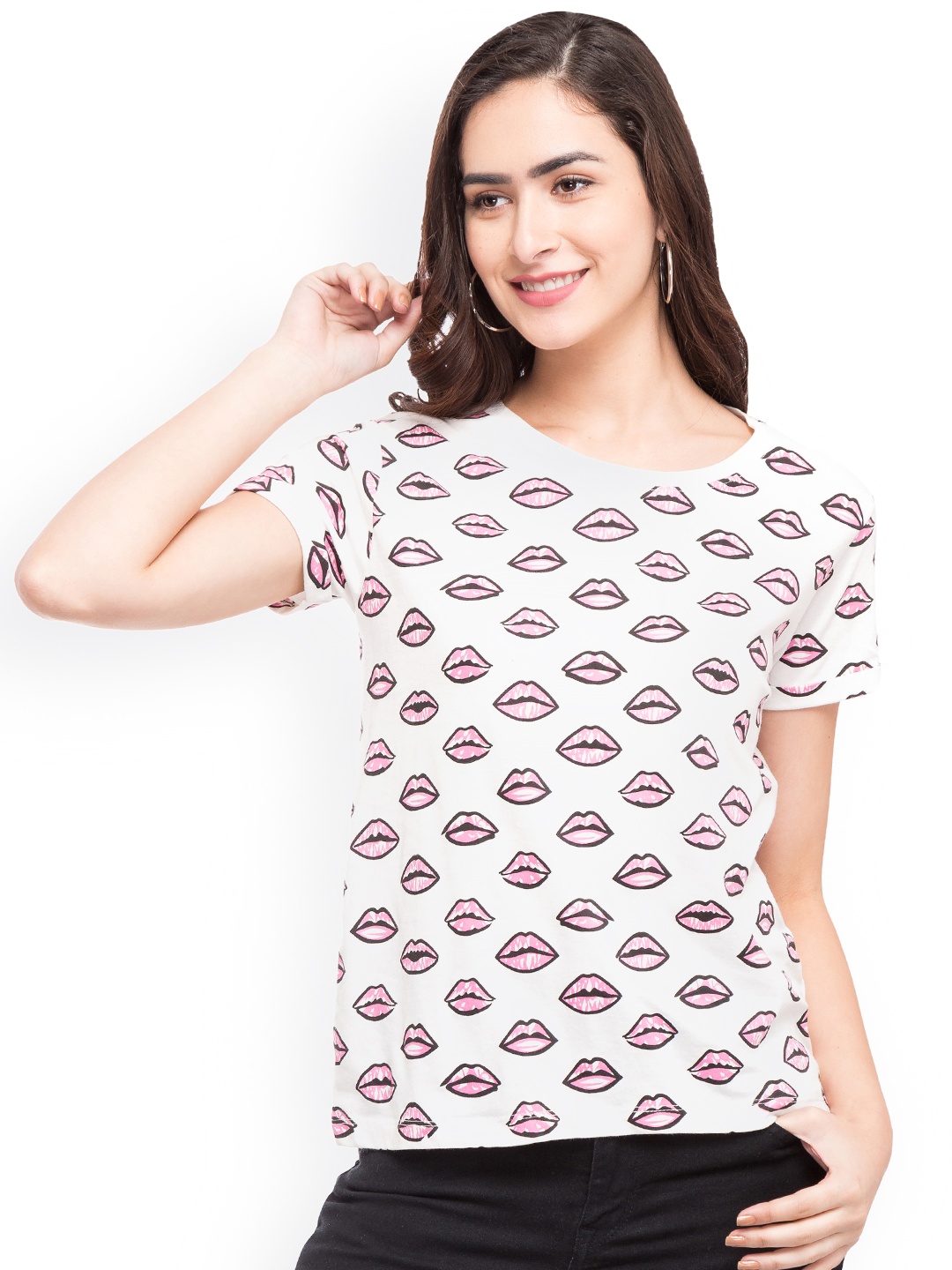 

Globus Women White Printed Round Neck T-shirt