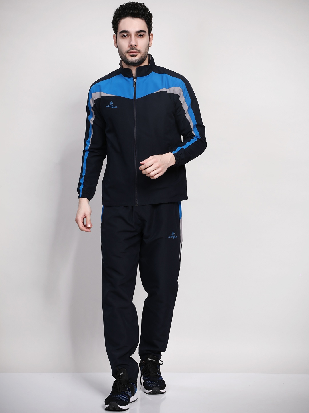 

SPORT SUN Mock Collar Mid-Rise Cotton Sports Tracksuits, Navy blue